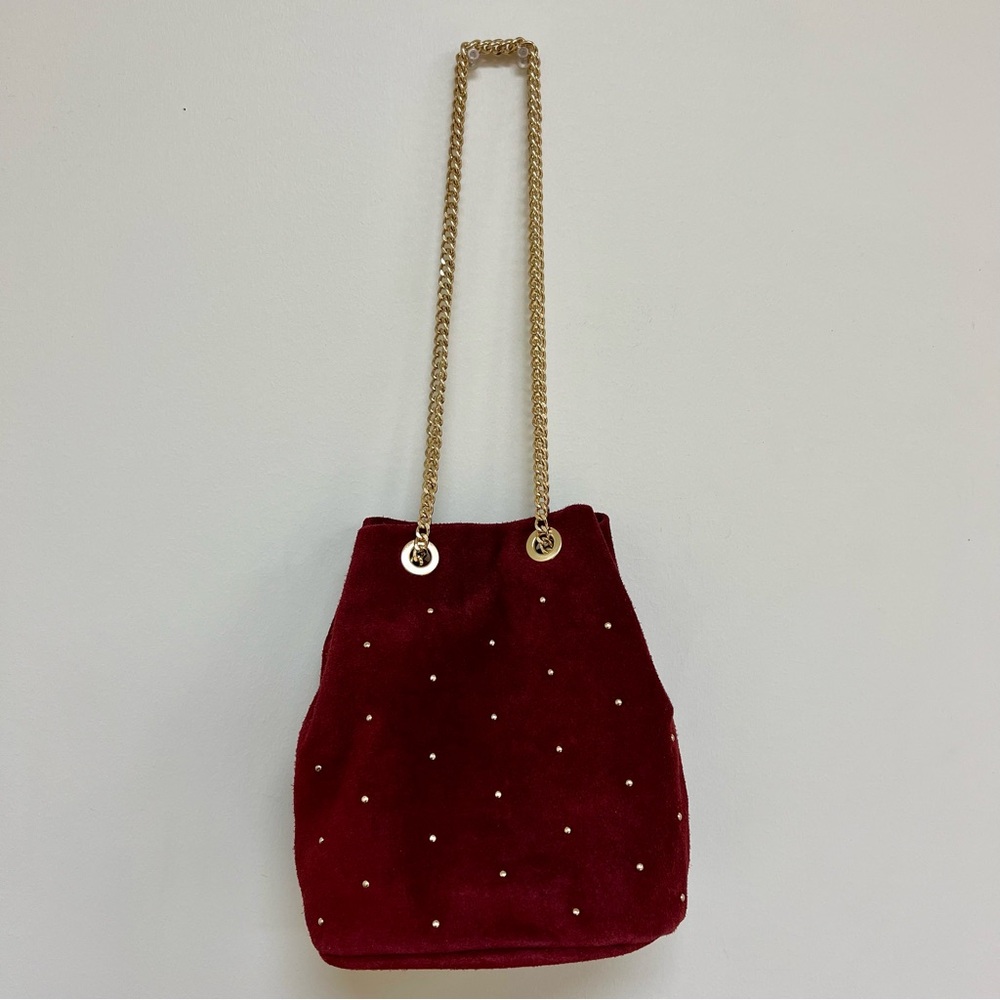 Studded Suede Bucket Bag with Chain Strap - Picture 10 of 15